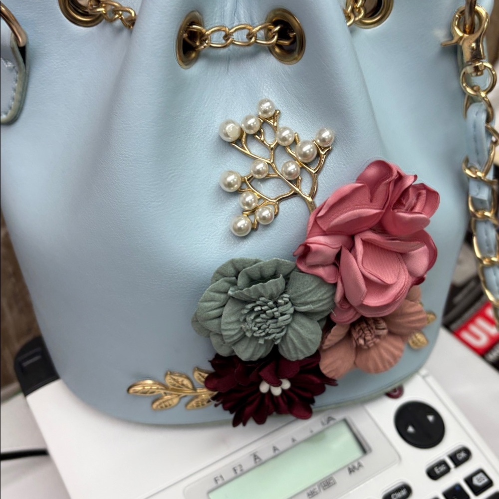 Amazon Blue Mini Bag with Floral Accents / NWT